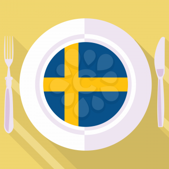plate in flat style with flag of Sweden