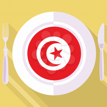 plate in flat style with flag of Tunisia