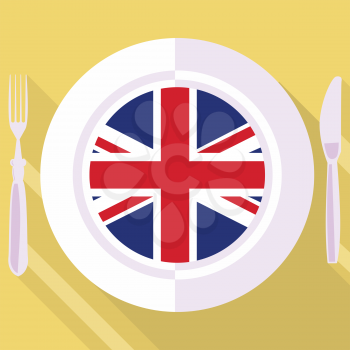plate in flat style with flag of Great Britain