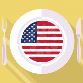 plate in flat style with flag of United States