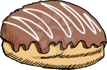 hand drawn, sketch illustration of bun with chocolate