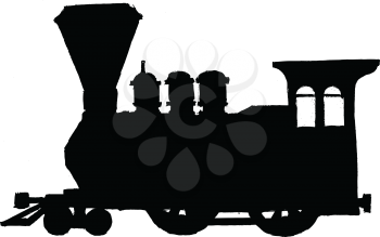 black silhouette of vintage steam train