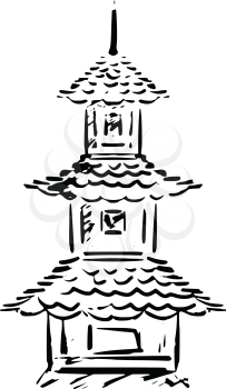 sketch, hand drawn illustration of pagoda