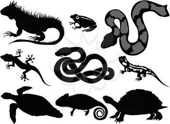 set of silhouettes of reptiles