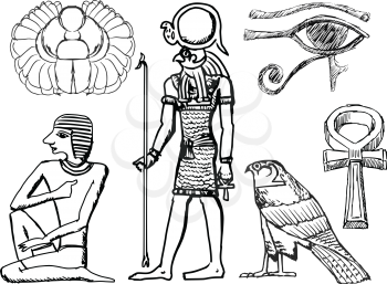 set of sketch illustrations of ancient Egyptian symbols