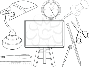 set of outline illustration of office objects