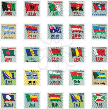 Set of vector stamps with national flags. Volume 1
