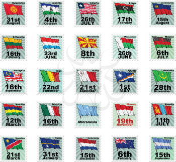 Set of vector stamps with national flags. Volume 4