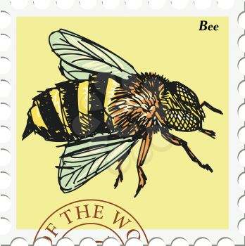vector, post stamp with bee