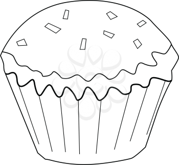 outline illustration of cupcake, tasty, sweet food