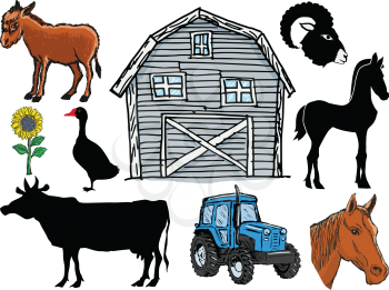 set of farm animals and objects