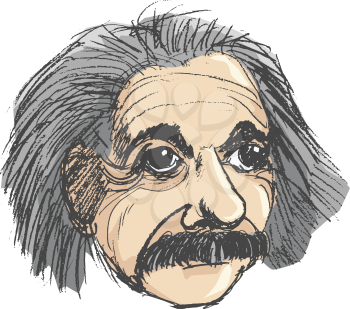 vector, coloured, sketch, hand drawn image of Albert Einstein