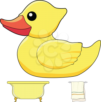 bath duck with objects, time to bath motives