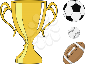 cup trophy with game balls, sport motives