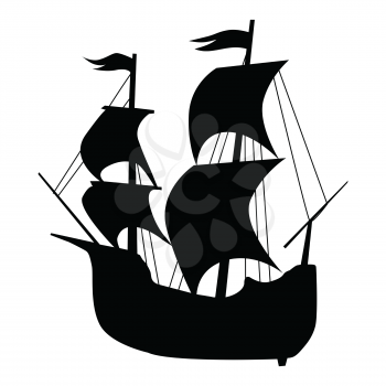 silhouette of vintage, sailing ship, side view