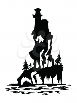 silhouette of castle, motive of landscapes