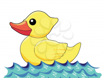 Vector illustration of bath duck. Motives of swimming pool, kids toys, bathing
