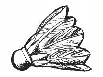 Vector, hand drawn illustration of badminton shuttlecock. Motives of outdoor sport games, style of life, physical activity