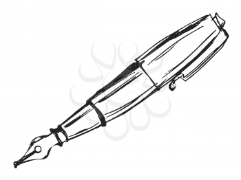 Vector, hand drawn, sketch illustration of ink fountain pen. Motives of writing objects, document management, office and business supplies