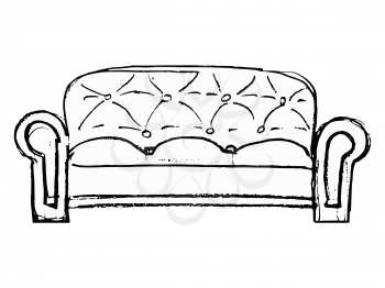 Hand drawn, vector illustration of  couch. Motives of relaxing, interior, furniture