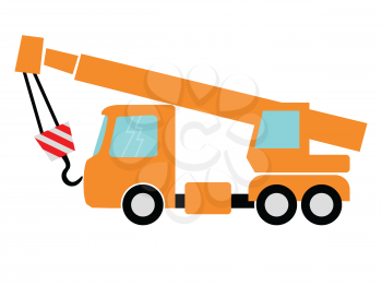 Vector illustration of auto crane. Side view. Motives of commercial transportation, trucking, technology, building