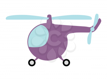 Vector illustration of small cartoon helicopter. Side view. Motives of cartoon objects, vehicles, flying transport