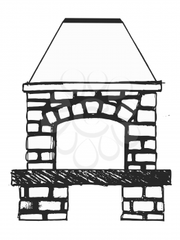 Vector, hand drawn, sketch illustration of fireplace. Motives of comfortable interior, everyday life, warning, winter holidays, seasonal