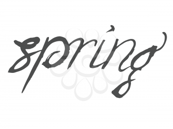 Vector, handwritten inscription of word spring. Motives of conceptual print, design, typography, seasons, nature