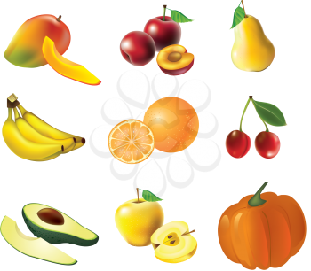 Royalty Free Clipart Image of a Selection of Fruit and Vegetables