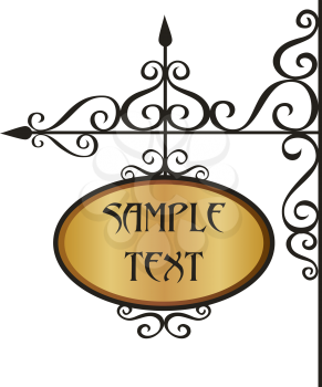 Royalty Free Clipart Image of a Wrought Iron Sign