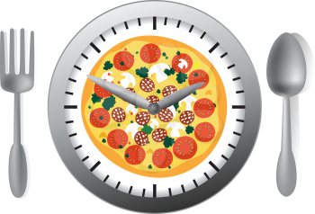 Royalty Free Clipart Image of a Pizza Clock