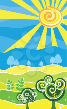 Royalty Free Clipart Image of a Decorative Summer Landscape