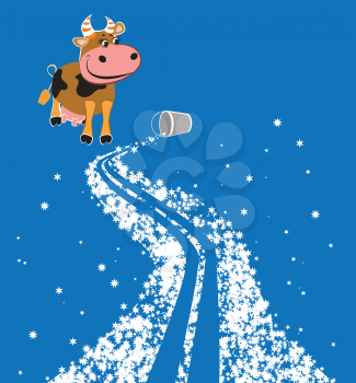 Royalty Free Clipart Image of a Cow on the Milky Way
