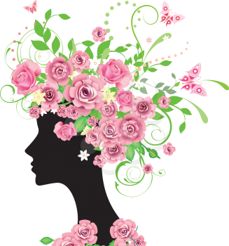 Royalty Free Clipart Image of a Decorative Female Silhouette