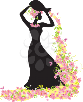 Royalty Free Clipart Image of a Floral Woman Silhouette