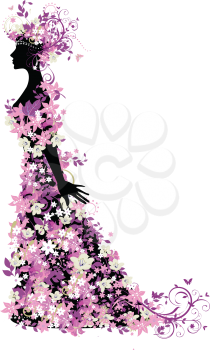 Royalty Free Clipart Image of a Floral Female Silhouette