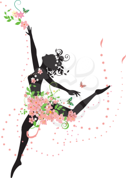 Royalty Free Clipart Image of a Silhouette Dancer With Flowers