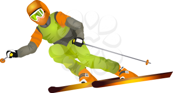 Skier on the highway isolated on white background (vector illustration)