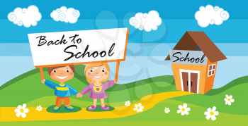 Vector illustration of back to school template with kids 