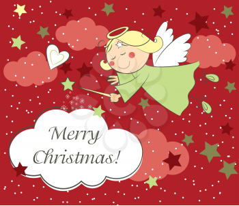 Royalty Free Clipart Image of a Christmas Greeting With an Angel