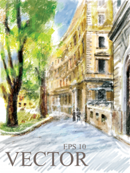 Royalty Free Clipart Image of a Watercolour of a Street