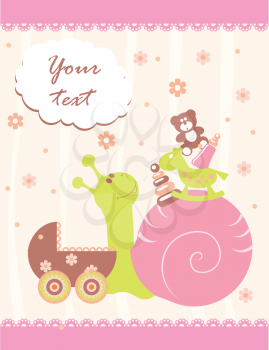 Royalty Free Clipart Image of a Baby Arrival Announcement With a Snail