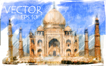 Royalty Free Clipart Image of a Watercolour of the Taj Mahal