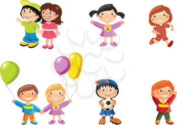 Vector illustration, girls and boys, cartoon concept, white background. 
