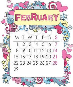 Beautiful vector decorative frame for calendar - February