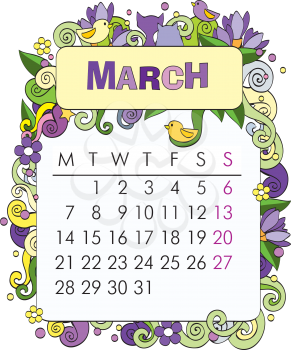 Beautiful vector decorative frame for calendar - March