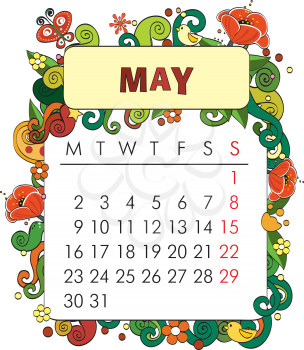 Beautiful vector decorative frame for calendar - May