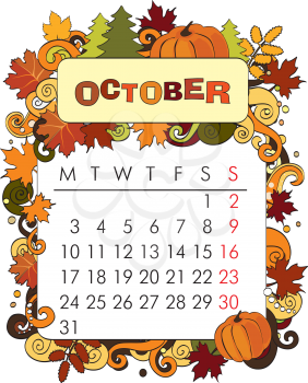 Beautiful vector decorative Frame for calendar - October