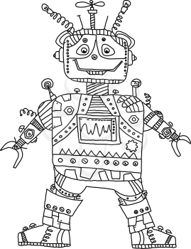 Funny robot  in doodle style