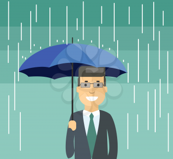 Man  with umbrella under the rain
